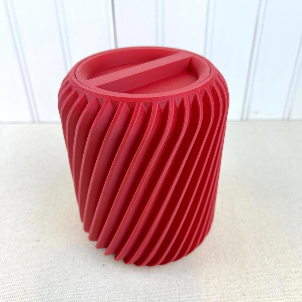 Swirl Lidded Storage Container, Ridged Storage Container,  Organizer for a Desk
